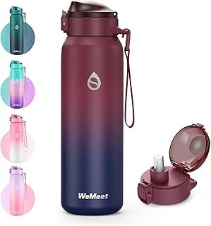 WEMEET Trinkflaschen Edelstahl mit Abnehmbare Strohhalm 1 Liter, [18/10 Edelstahl] Isolierflasche…