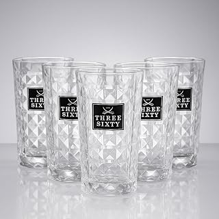 THREE SIXTY Vodka Longdrinkgläser 6er Set – 0,3 L geeicht | Diamond-Cut Design, Premium Cockta…