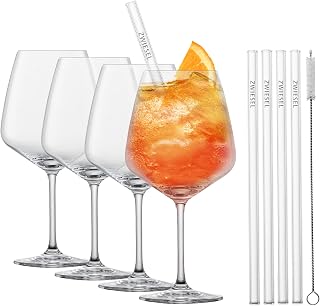 SCHOTT ZWIESEL After Work Drinks, Set mit 4 Cocktailgläsern, 4 Glastrinkhalmen und 1 Baumwollbü…