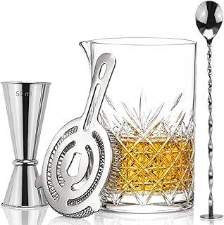 Cocktail-Rührglas-Set | Cocktail-Geschenkset enthält 700-ml-Glaskrug, Hawthorne-Sieb aus Edelst…