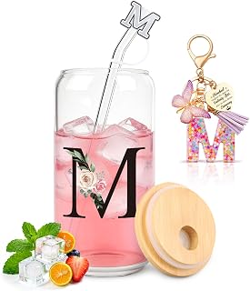 TUZELIYA M Personalisiert Personalisierte Geschenke mit Buchstaben – Glasbecher mit Deckel & St…