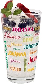 Herz & Heim® Trinkglas mit Namen in verschiedenen Schriftarten und Farben (Bunt)