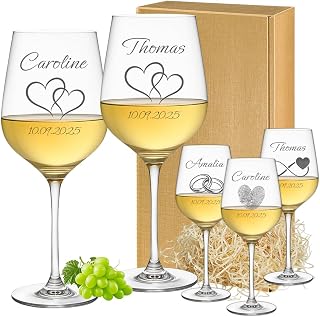 2 Personalisierte Weißweingläser mit Gravur – Hochzeitsgläser Set für Brautpaar – Weingläser…
