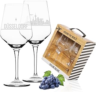 2er Set Weinglas Düsseldorf in schöner Geschenkbox | Hochwertiger Siebdruck im eleganten Ätzwe…