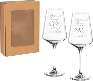 laser-diele Leonardo Weingläser mit Gravur – Zwei Herzen – Personalisiert mit Namen und Datum – …