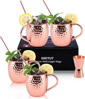 Moscow Mule Becher 4er Set, Handgefertigt Kupferbecher, 550ml Cocktail Set mit: 4 Hochwertige Kup…