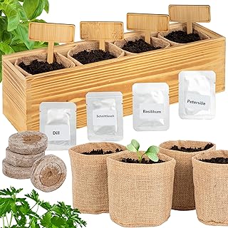 ONVAYA® Kräuter Anzuchtset mit Holzkiste | Indoor Kräutergarten | Grow Kit | Mini-Kräutergart…