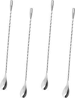 4 Stück Barlöffel Rühroffel Langer Cocktail Rührer Gin Löffel | aus Edelstahl Professionelle…