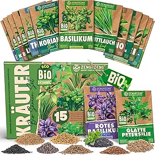 ZenGreens® – Bio Kräuter Samen Set – 15 Kräutersamen für den einfachen Anbau im Garten, Balko…