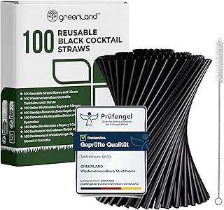 Greenland 100 Schwarze Wiederverwendbare Cocktailstrohhalme, Trinkhalme mit Bürste – Perfekt fü…