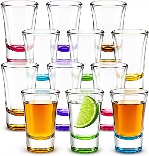 volila 12 Bunt Schnapsgläser aus Glas – 5 cl Spülmaschinenfest Shotgläser mit Standfest für W…
