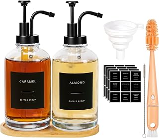 Kaffee Sirup Spender Glas Set, Kaffeesirup Pumpspender mit Schwarzer Pumpe, 2 Stück Glassirupfla…
