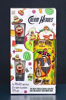 Mariachi el Mango Tequila-Likör Geschenkset mit 2 Shotgläsern | Cream Heroes Mango Sahnelikör …