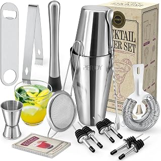 Cocktail Shaker Set, 16 Stück Barkeeper Kit Cocktail Shaker Edelstahl Bar Set Zubehör Coktail S…