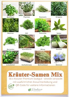 Prademir – Kräutersamen Set aus 16 beliebten Küchenkräutern – Kräuter Anzuchtset mit 100%…