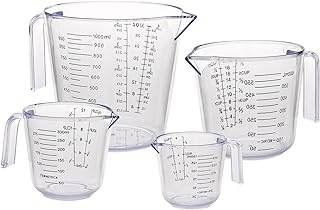 Gucass 4 Stück Messbecher Set, Kunststoff Mit Griff und Skala, 150/300/600/1000ml, Hitzebeständ…