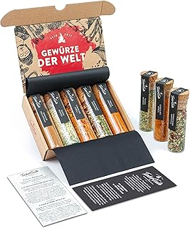 TIMBER TASTE® Weltgewürze Geschenkset – 5 Gewürzmischungen Chimichurri Chakalaka Paella Tandoo…