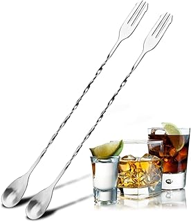 YOGAZEN 2 Stück Barlöffel, 26cm Lange Löffel Mit einer Gabel, Edelstahl Probierlöffel Stampfe…
