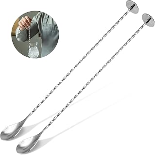 2 Stück Barlöffel, 30cm Lange Löffel Edelstahl Probierlöffel Stampfer Spiral Designer Longdri…