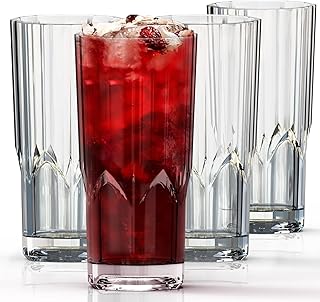 Asashizen Kunststoffbecher, 380 ml, stapelbar, 4 Stück, Acryl-Trinkgläser, ultradickes Highball…