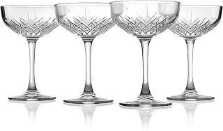 by Pasabahce Timeless Sektschalen 270ml, 4er Set, Cocktailschalen aus Kristallglas, Facettenschli…