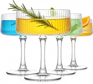 Martinigläser 4er Set, 260 ml geriffelte Coupé-Cocktailgläser, breite Champagnerschalen für E…