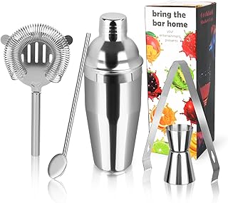 Cocktail Shaker Set, 5 Stück Edelstahl Cocktail Bar Cocktailshaker Kit mit Rezeptbuch, 750 ML Pr…