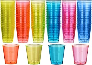 MATANA 60 Bunte Shotgläser Plastik, Schnapsgläser (3cl) – Neon Becher Schwarzlicht – Shot Beche…