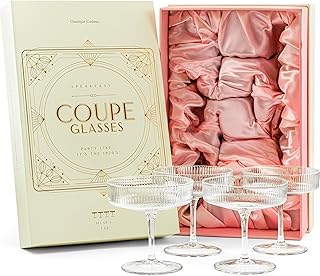 Vintage Art Deco Gerippte Coupe Gläser | 4er Set | 200 ml Klassische Cocktailgläser für Champa…