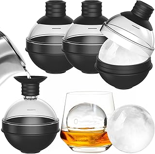Silikon Eiskugelform Groß für Whiskey – Set mit 4 Stück und 2-in-1 Trichterdeckel – XXL 6cm Ei…