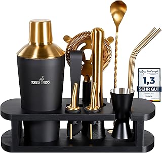 BARMINGO® Edelstahl Cocktail Set 11tlg. – 700 ml Cocktail Shaker Set mit Ständer und Bar Zube…