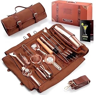 Eligara Reise Bartender Kit mit Tasche, 17-teiliges Kupfer Barwerkzeug Set Cocktail Shaker Set, T…