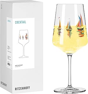 RITZENHOFF 8281002 Cocktail Glas 500 ml, Serie Segeln – mit farbenfrohem Segelboot-Motiv auf Wa…
