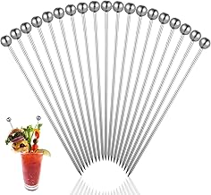 Tyqour 20 Stück Cocktailspieße aus Edelstahl Silber Martini Picks 11cm Wiederverwendbare Cockta…