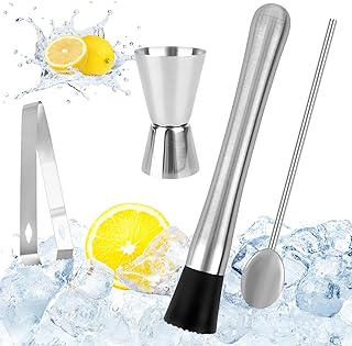 RUCUDIM Cocktailstößel aus Edelstahl mit Cocktaillöffel, Barkeeper Set, Mojito Stampfer, Eiscr…