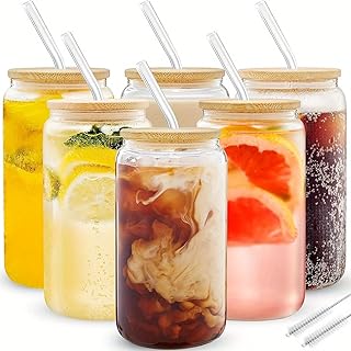 Mamiddle 500ml/16oz Cocktail Gläser mit Deckel und Glas Strohhalm 6 Stück Longdrinkgläser mit …