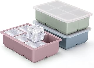 Jisile Silikon Eiswürfelform 3er Set, 6 Mulden Große Quadratische Eisformen mit Deckel, Wiederv…