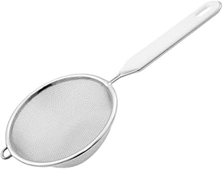 Fackelmann Sieb Ø 10 cm, Küchensieb aus Edelstahl, feinmaschiger Seiher mit Griffeinlage aus Ku…