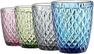 Haayymo Trinkgläser, farbige Wassergläser, 4er-Set, Vintage-Glaswaren, Becher für Saft, Cockta…