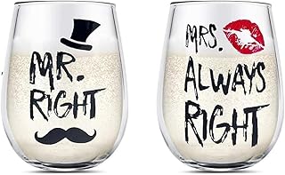 Yalucky Mr Right and Mrs Always Right Weingläser Set für Paare Geschenk Valentinstag Jahrestag …