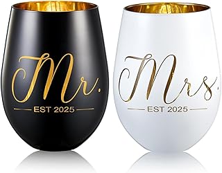 xilaxila Mr and Mrs EST 2025 Weingläser Geschenke – Hochzeitsgeschenke Für Brautpaar – Verlobun…