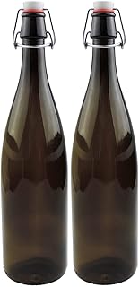 mikken 2 x braune Glasflasche 1 Liter mit Bügelverschluss aus Porzellan, inkl Etiketten