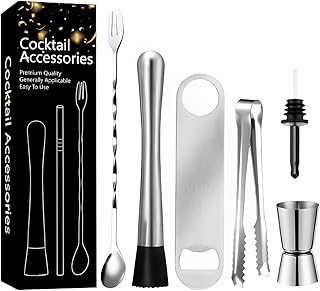 Professionelles Cocktail Set (6-teilig), Edelstahl Stampfer, Cocktail Stößel,Barlöffel Lang,me…