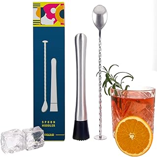 Barlöffel und Cocktails Stössel Set, Edelstahl Cocktail Stößel mit Metall Löffel, Stampfer f…
