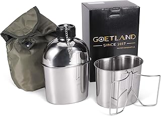 Goetland Edelstahl US Militär Feldflasche Set 1,2l mit 0,6l Becher Nylon Beutel Wasserflasche Ko…