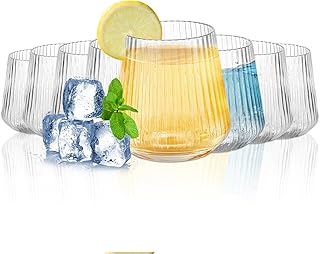 GBACHOOSE 8 Stück Weingläser Ohne Stiel 400ml (14oz), Geriffelte Saftgläser Set, Kunststoff Gl…