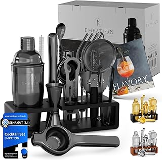 EMPATION Cocktail Set Schwarz, 700ml Cobbler Cocktail Shaker aus Edelstahl, sicheres Ausgießen &…
