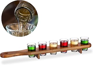 Relaxdays Schnapsbrett Holz, 6 Schnapsgläser, 4 cl, praktische Schnapslatte, halber Meter, tolle…